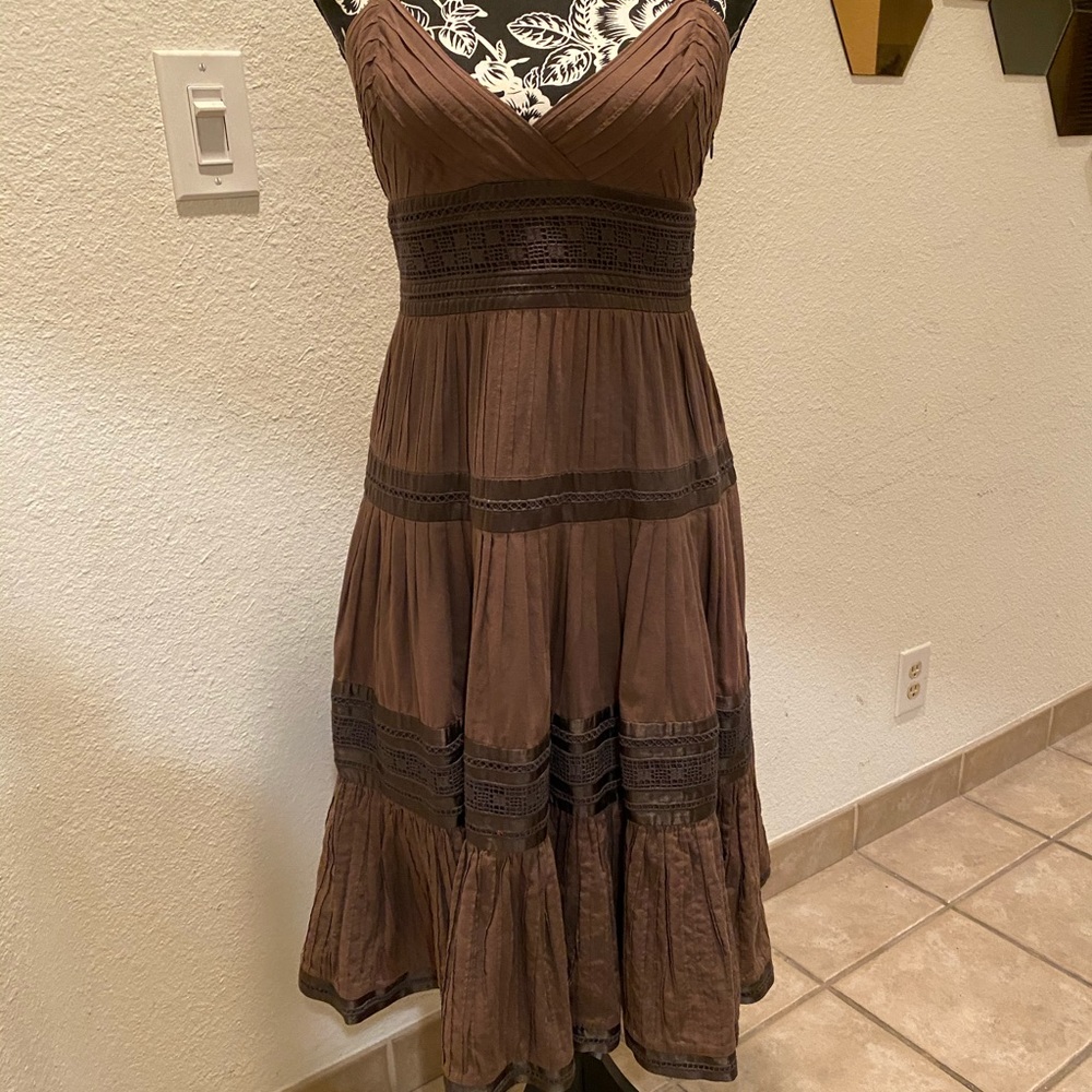 Catherine Malandrino Brown Pleated Midi Dress